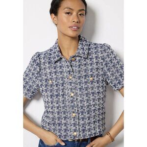 Evereve Charlotte Lady Like Cropped Jacket Womens Small Blue Tweed Gold Buttons